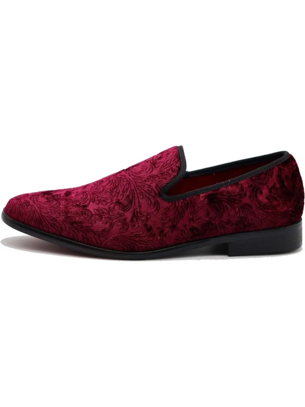 Men's Plain Burgundy35 Vintage Velvet Loafers Slip On Classic Tuxedo Dress Shoes